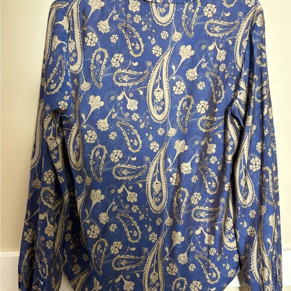 NWT LANIDOR Blue & Cream Paisley Button Down Shirt Lightweight Family Owned - Picture 5 of 12